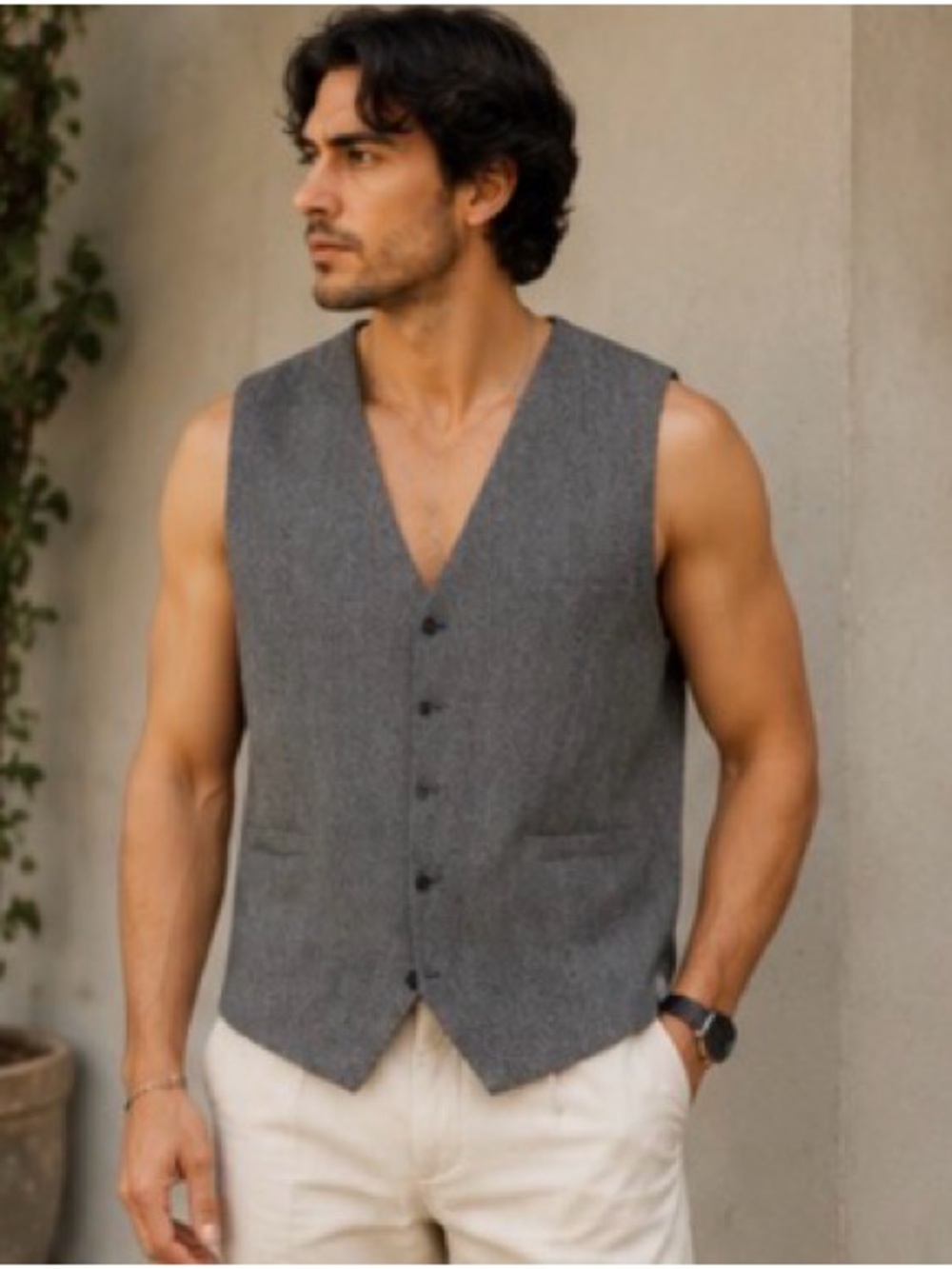 Men's Gray Wool Blend Vest - Classic Tailored Waistcoat